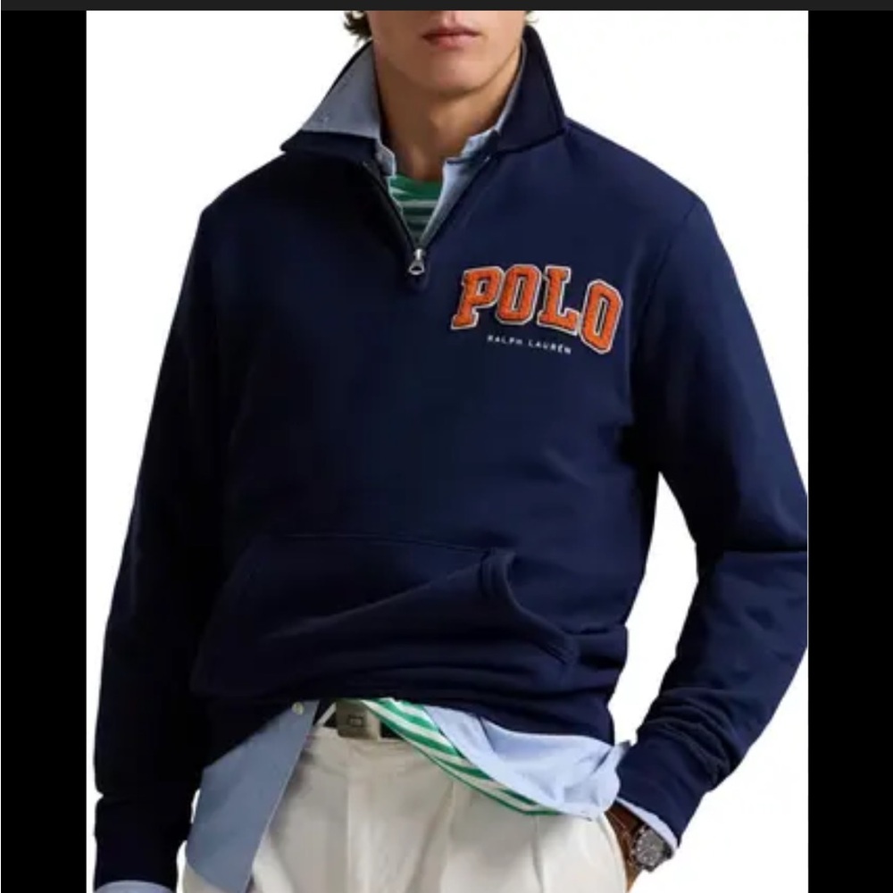 Polo Ralph Lauren Logo Navy Quarter Zip Pullover Navy Sweatshirt L